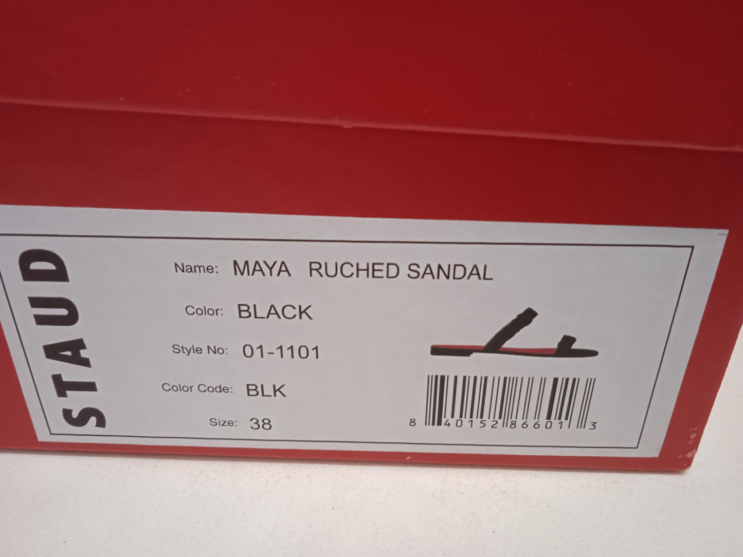 STAUD Maya Ruched Leather Double Strap Sandals Black EU38 UK5 NEW RRP215