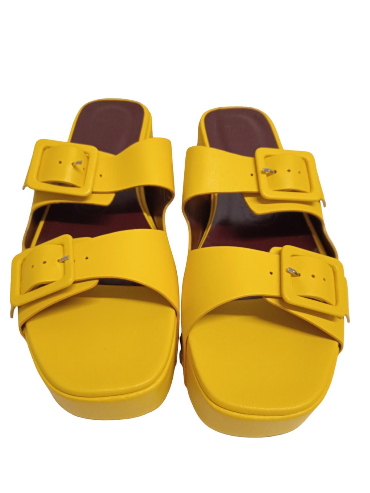 STAUD Remi 60 Platform Shoes Leather Sandals Yellow EU40 UK7 NEW RRP350