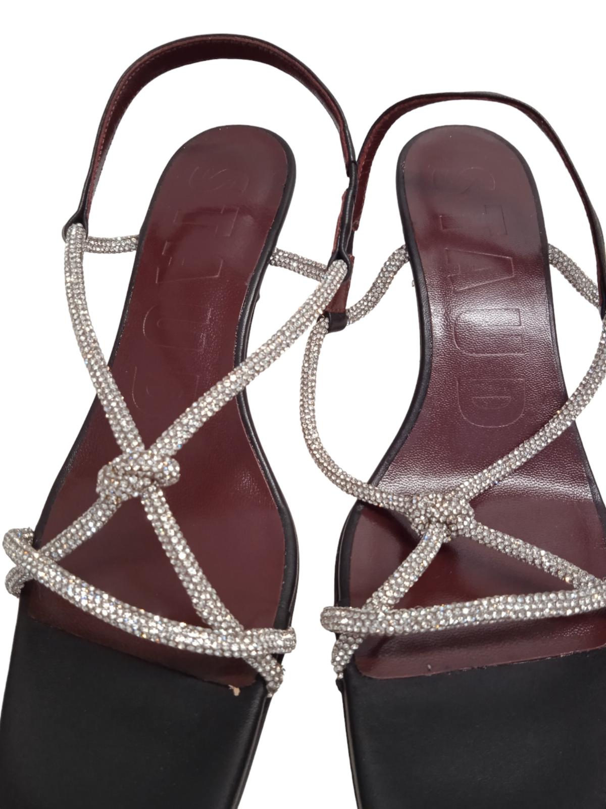 STAUD Nicolette Shoes Black Rhinestone Heels Sandals EU39 UK6 NEW RRP350