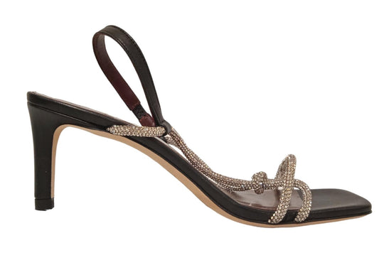 STAUD Ladies Black Leather Rhinestone Strap Nicolette Sandals UK6 RRP210 NEW