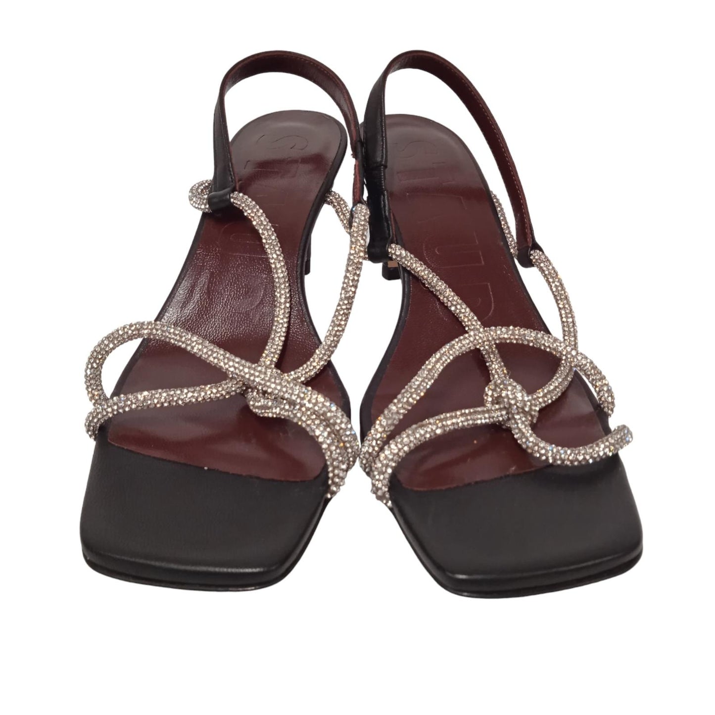 STAUD Ladies Black Leather Rhinestone Strap Nicolette Sandals UK6 RRP210 NEW