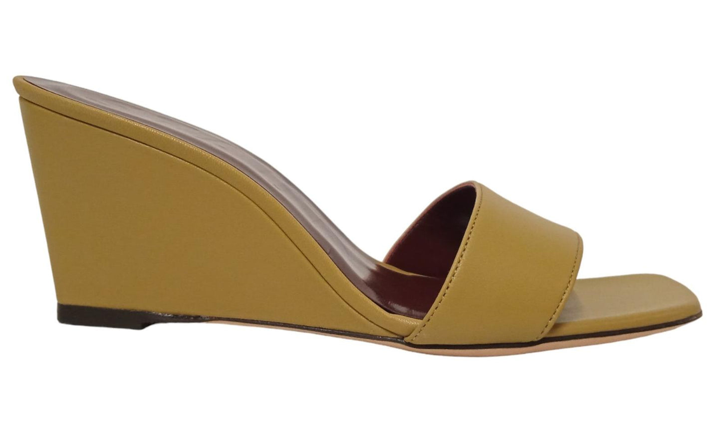 STAUD Ladies Khaki Green Leather Billie Wedge Sandals EU38 UK5 RRP310 NEW