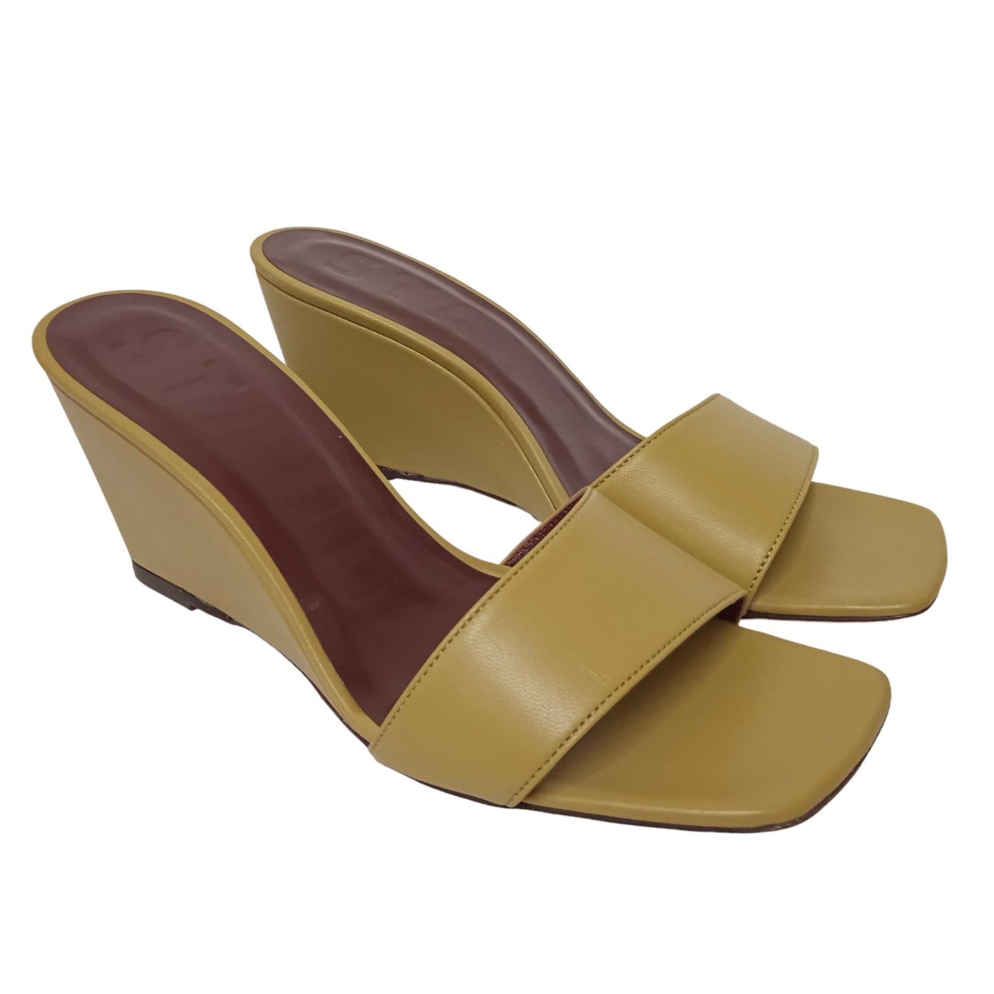 STAUD Ladies Khaki Green Leather Billie Wedge Sandals EU38 UK5 RRP310 NEW