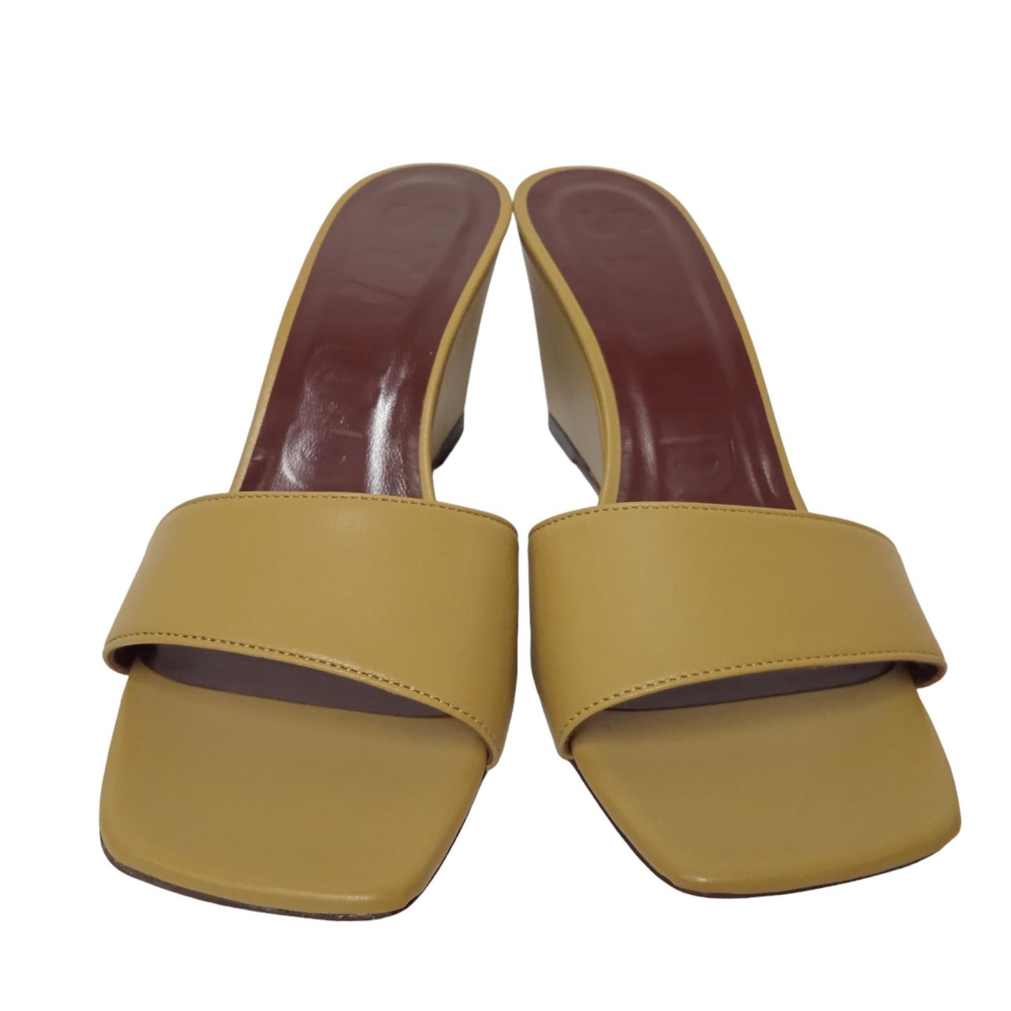 STAUD Ladies Khaki Green Leather Billie Wedge Sandals EU38 UK5 RRP310 NEW