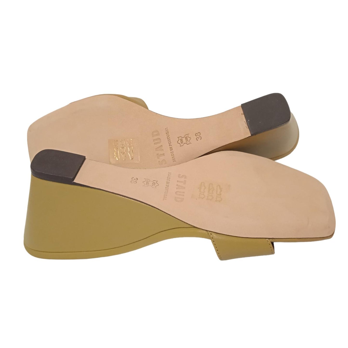 STAUD Ladies Khaki Green Leather Billie Wedge Sandals EU38 UK5 RRP310 NEW