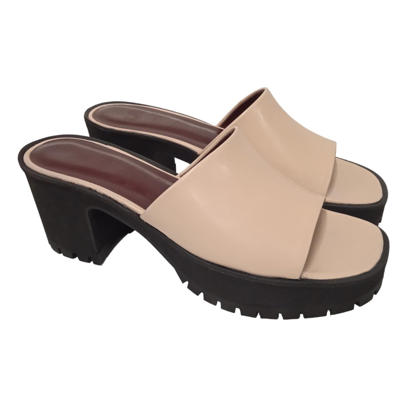 STAUD Ladies Beige Leather Amber Platform Mule Sandals EU37 UK4 RRP150 NEW