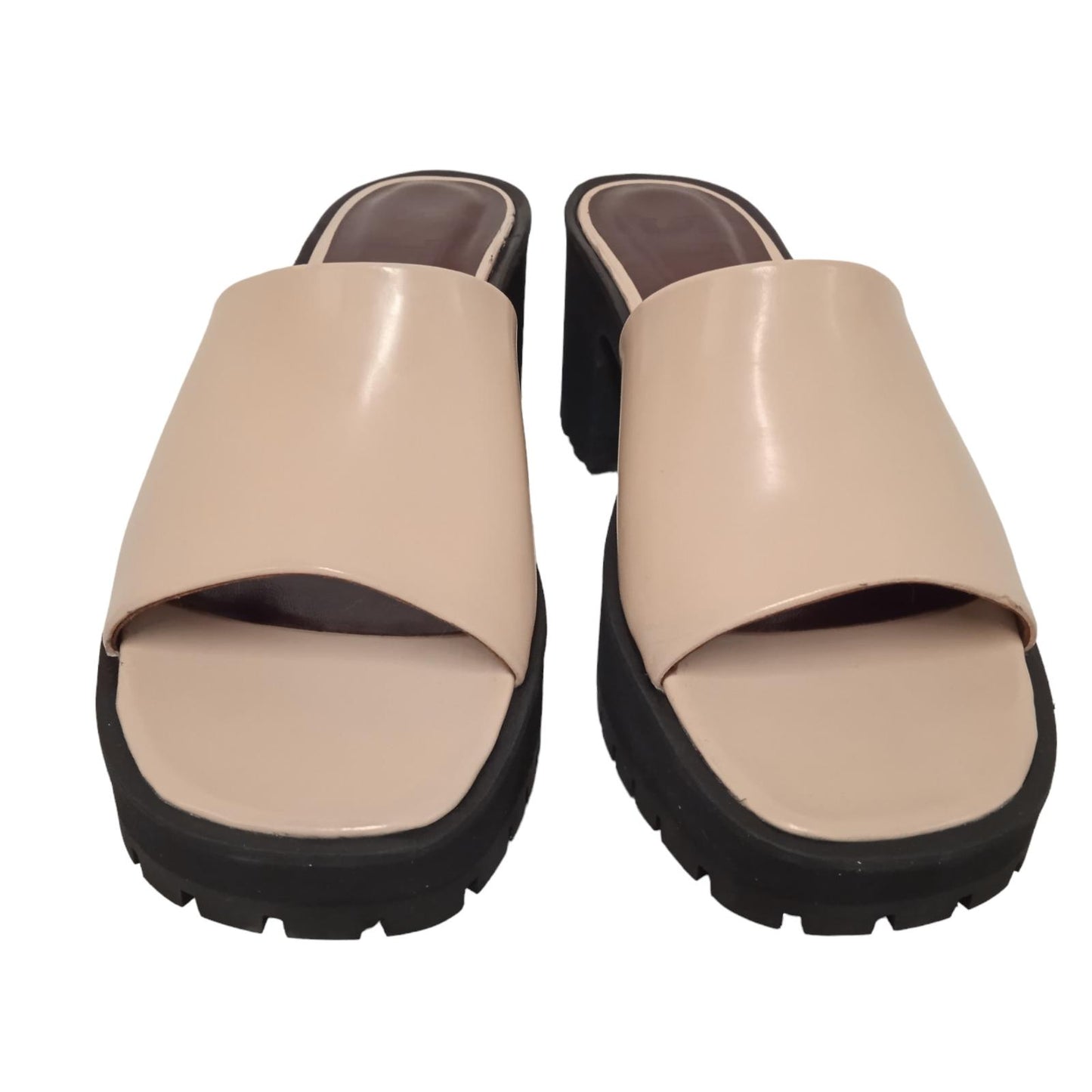 STAUD Ladies Beige Leather Amber Platform Mule Sandals EU37 UK4 RRP150 NEW