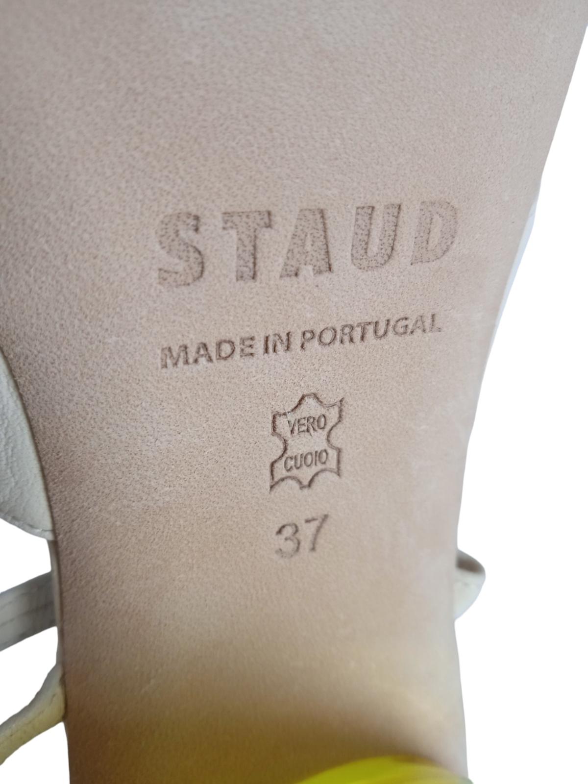 STAUD Ladies White & Gold Adora Lace-Up Thong Sandals EU37 UK4 RRP300 NEW
