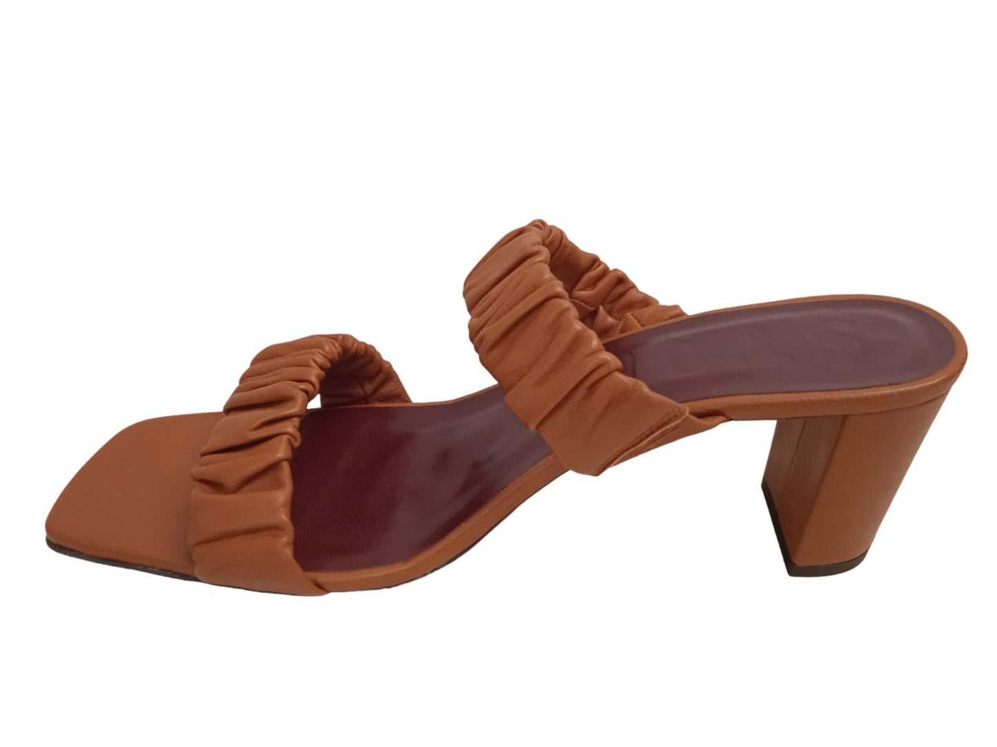 STAUD Ladies Frankie Brown Ruched Leather Heeled Sandals EU40 UK7 NEW RRP310