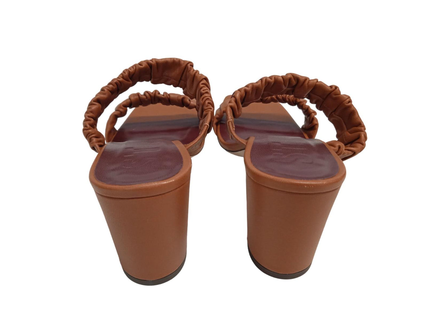 STAUD Ladies Frankie Brown Ruched Leather Heeled Sandals EU40 UK7 NEW RRP310