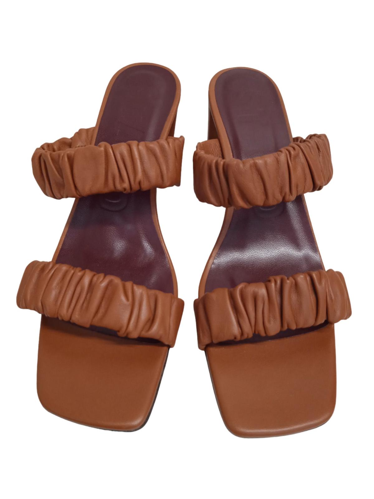 STAUD Ladies Frankie Brown Ruched Leather Heeled Sandals EU40 UK7 NEW RRP310
