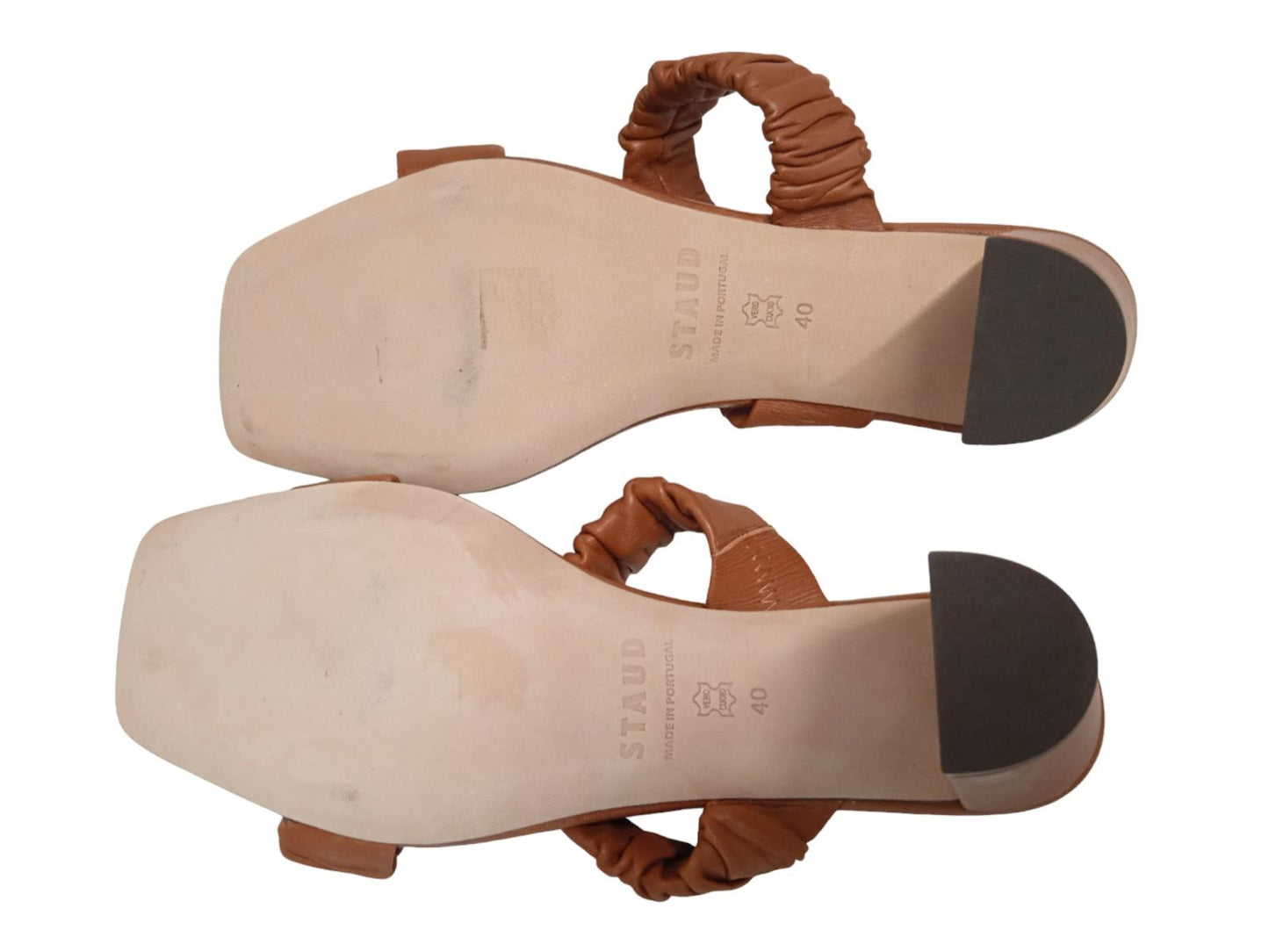 STAUD Ladies Frankie Brown Ruched Leather Heeled Sandals EU40 UK7 NEW RRP310