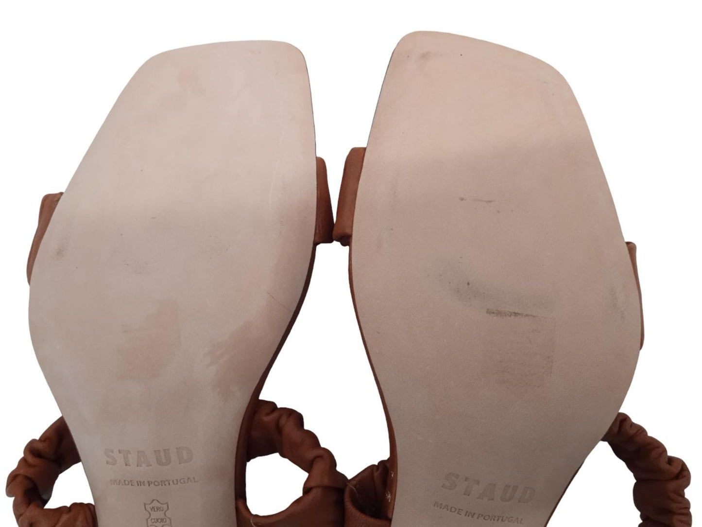 STAUD Ladies Frankie Brown Ruched Leather Heeled Sandals EU40 UK7 NEW RRP310