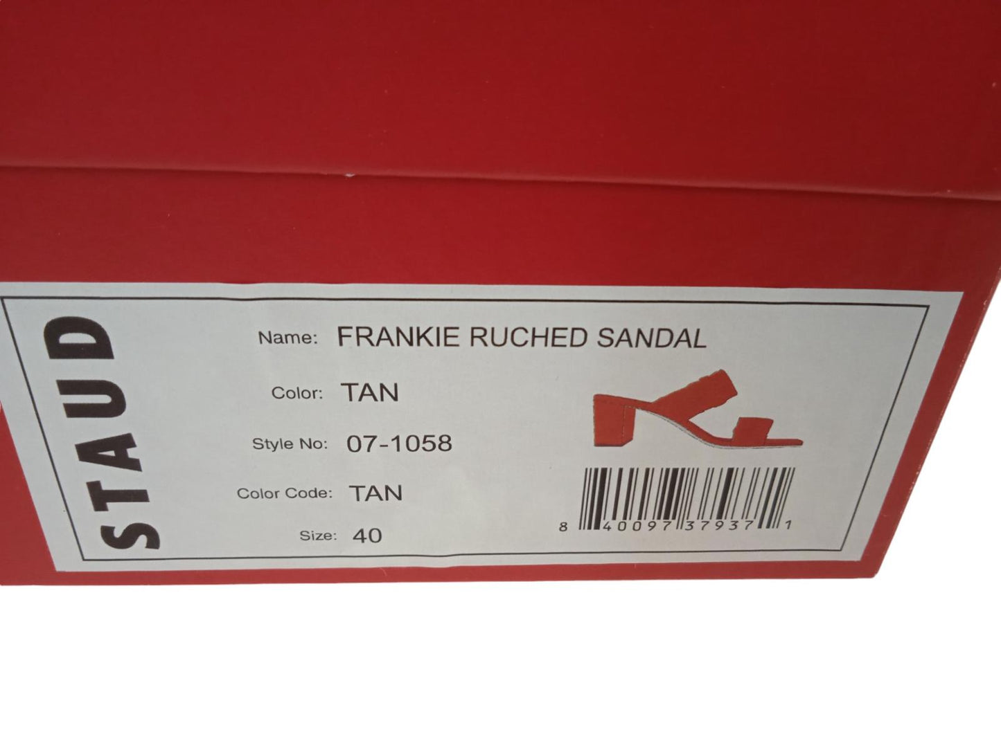 STAUD Ladies Frankie Brown Ruched Leather Heeled Sandals EU40 UK7 NEW RRP310