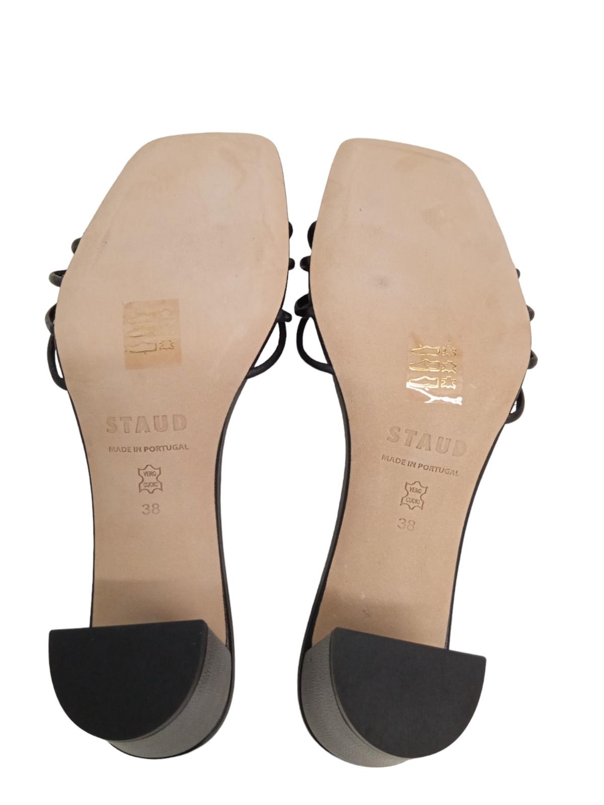STAUD Ladies Pippa 70 Knotted Leather Heels Sandals Black EU38 UK5 NEW RRP295