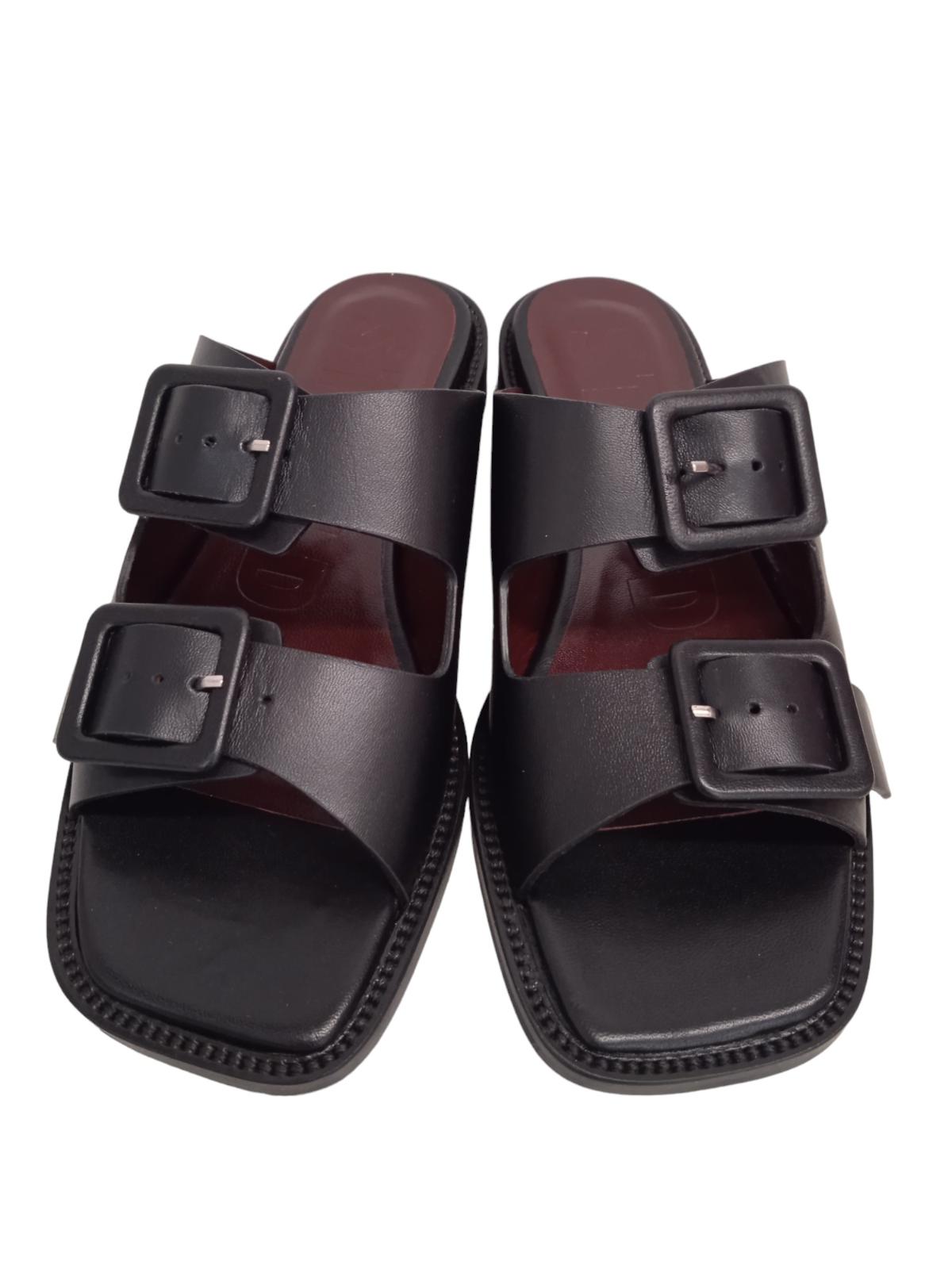 STAUD Ladies Remi Buckle Leather Slide Sandals Black EU36 UK3 NEW RRP250