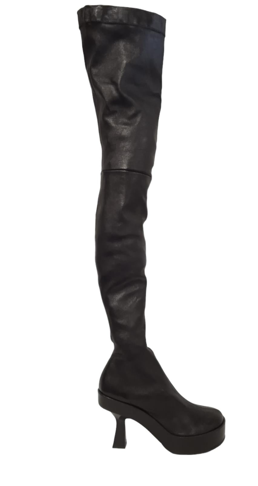 VERSACE Ladies Black Leather 100mm Heel Thigh High Boots UK4.5 RRP1380 NEW