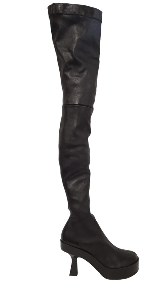 VERSACE Ladies Black Leather 100mm Heel Thigh High Boots UK4.5 RRP1380 NEW