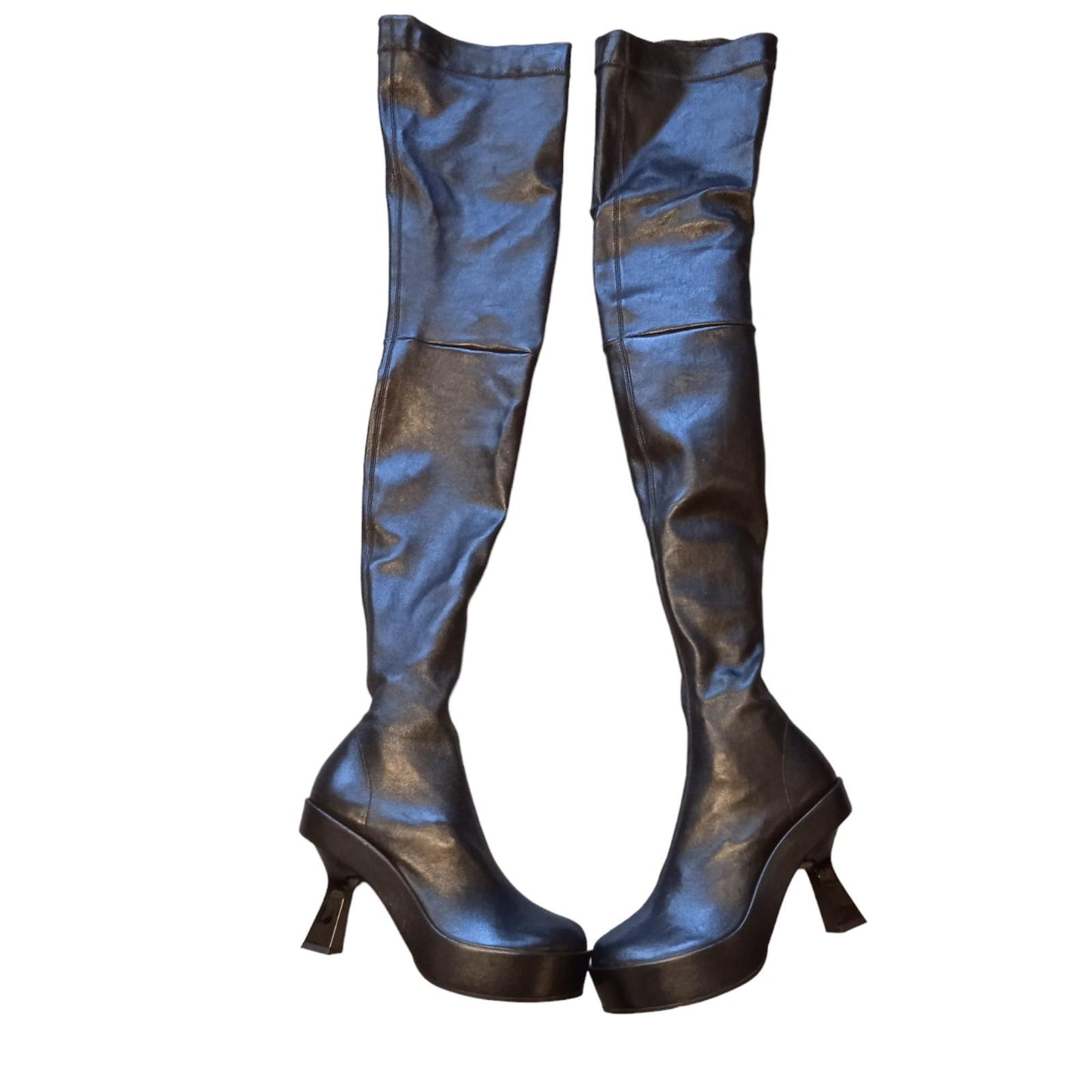 VERSACE Ladies Black Leather 100mm Heel Thigh High Boots UK4.5 RRP1380 NEW