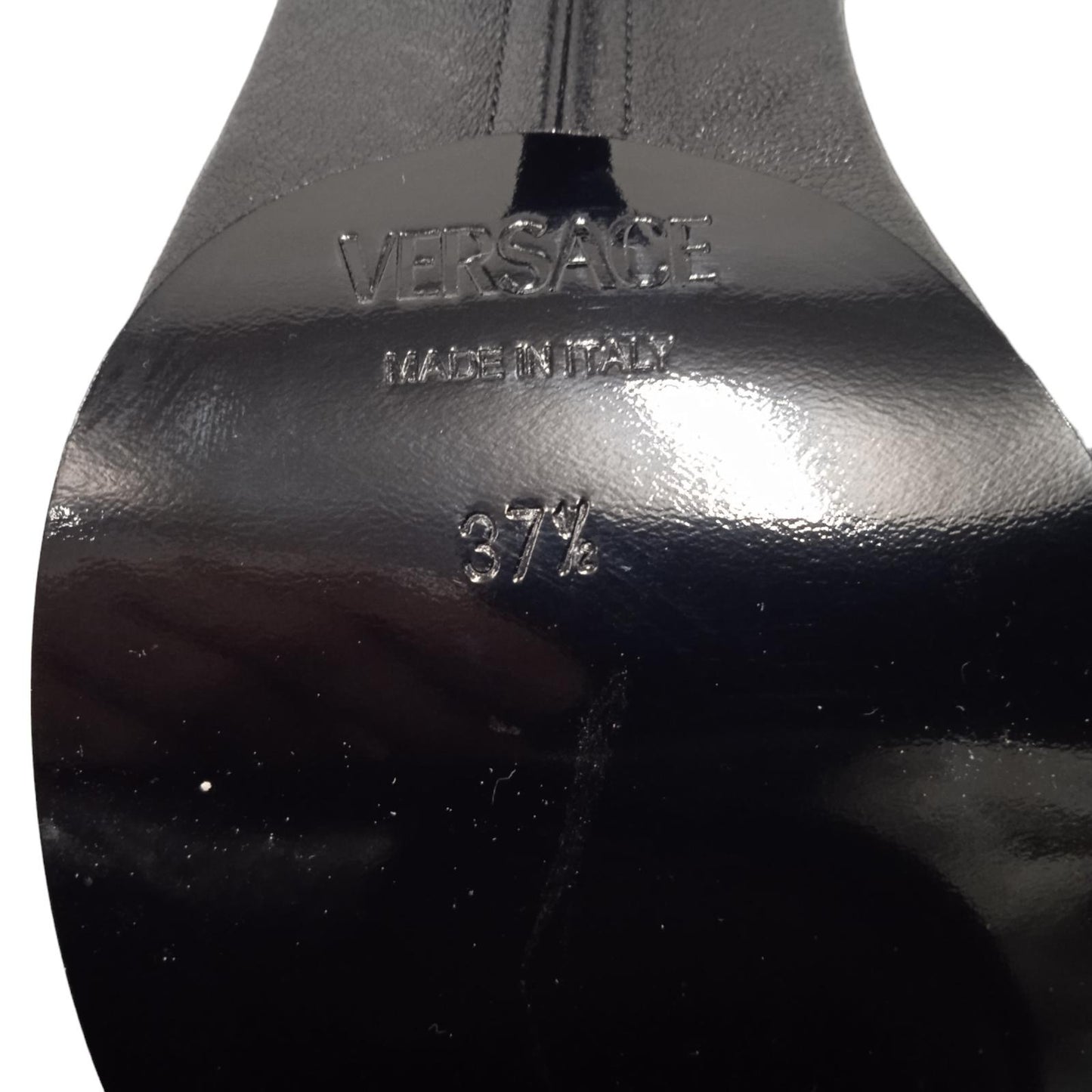 VERSACE Ladies Black Leather 100mm Heel Thigh High Boots UK4.5 RRP1380 NEW