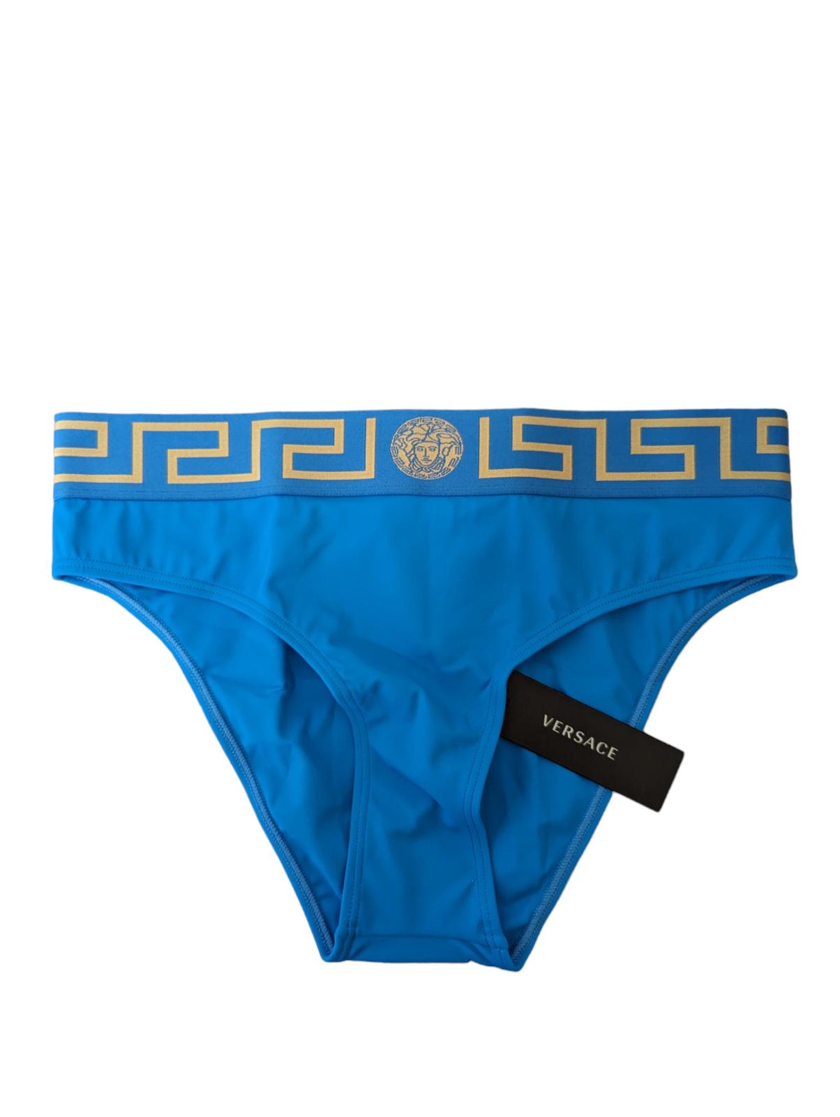 VERSACE Bikini Bottoms Blue Ladies Logo Medusa Elasticated Slip M NEW RRP 155