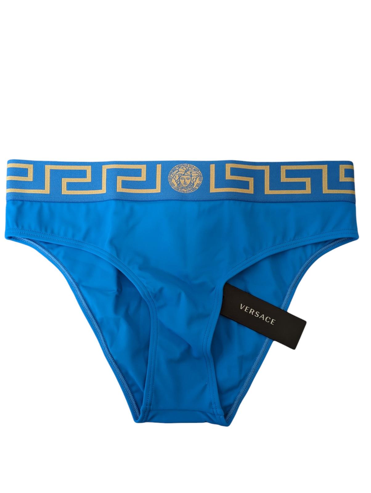 VERSACE Bikini Bottoms Blue Ladies Logo Medusa Elasticated Slip M NEW RRP 155