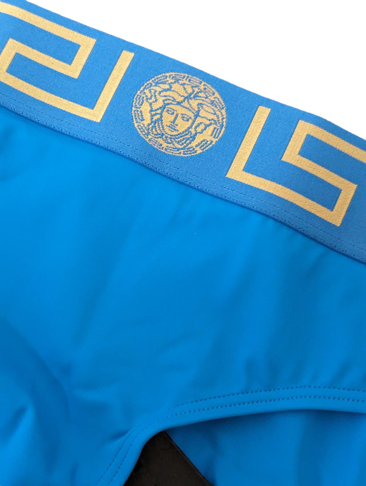 VERSACE Bikini Bottoms Blue Ladies Logo Medusa Elasticated Slip M NEW RRP 155