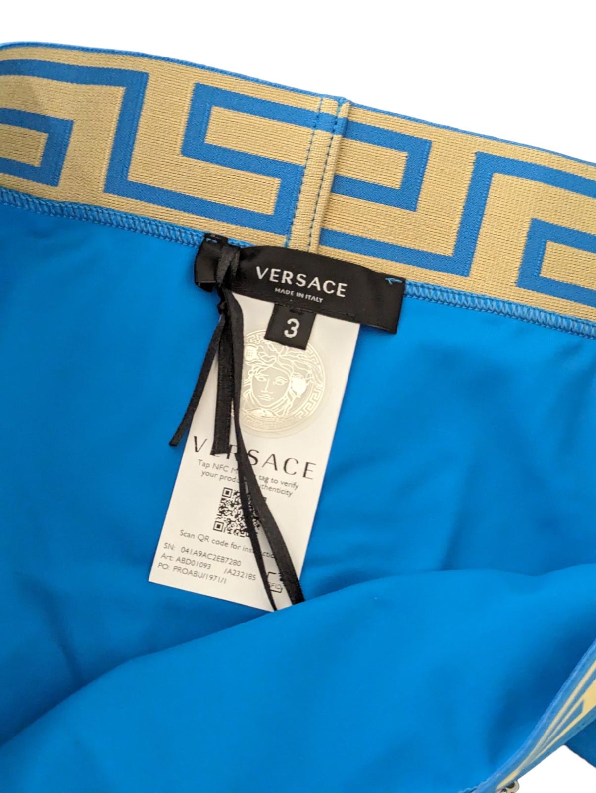 VERSACE Bikini Bottoms Blue Ladies Logo Medusa Elasticated Slip M NEW RRP 155