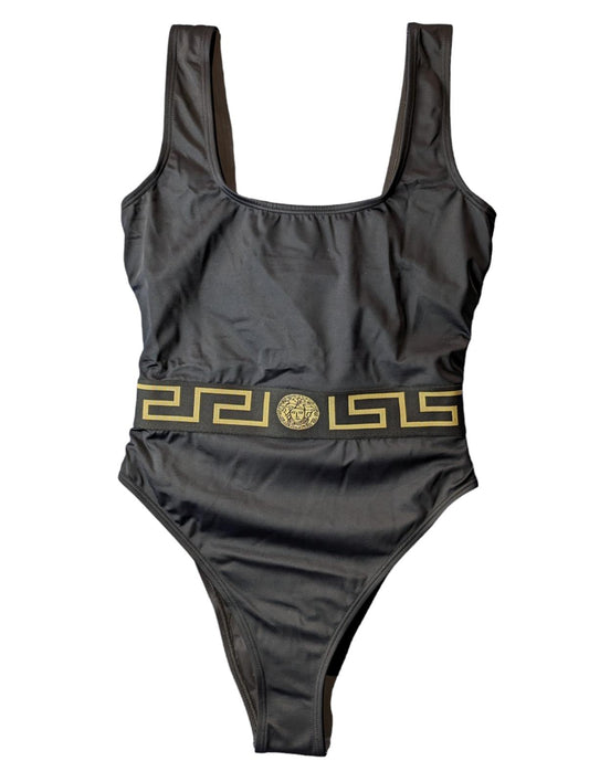 VERSACE Swim Costume Black Baroque Print Waist Detail Swimsuit XS NEW RRP 235