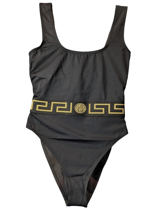 VERSACE Swim Costume Black Baroque Print Waist Detail Swimsuit XS NEW RRP 350