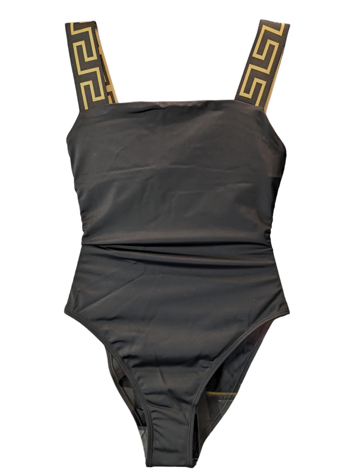 VERSACE Swimming Costume Black Classic Greca Print Strap Swimsuit S NEW RRP 350