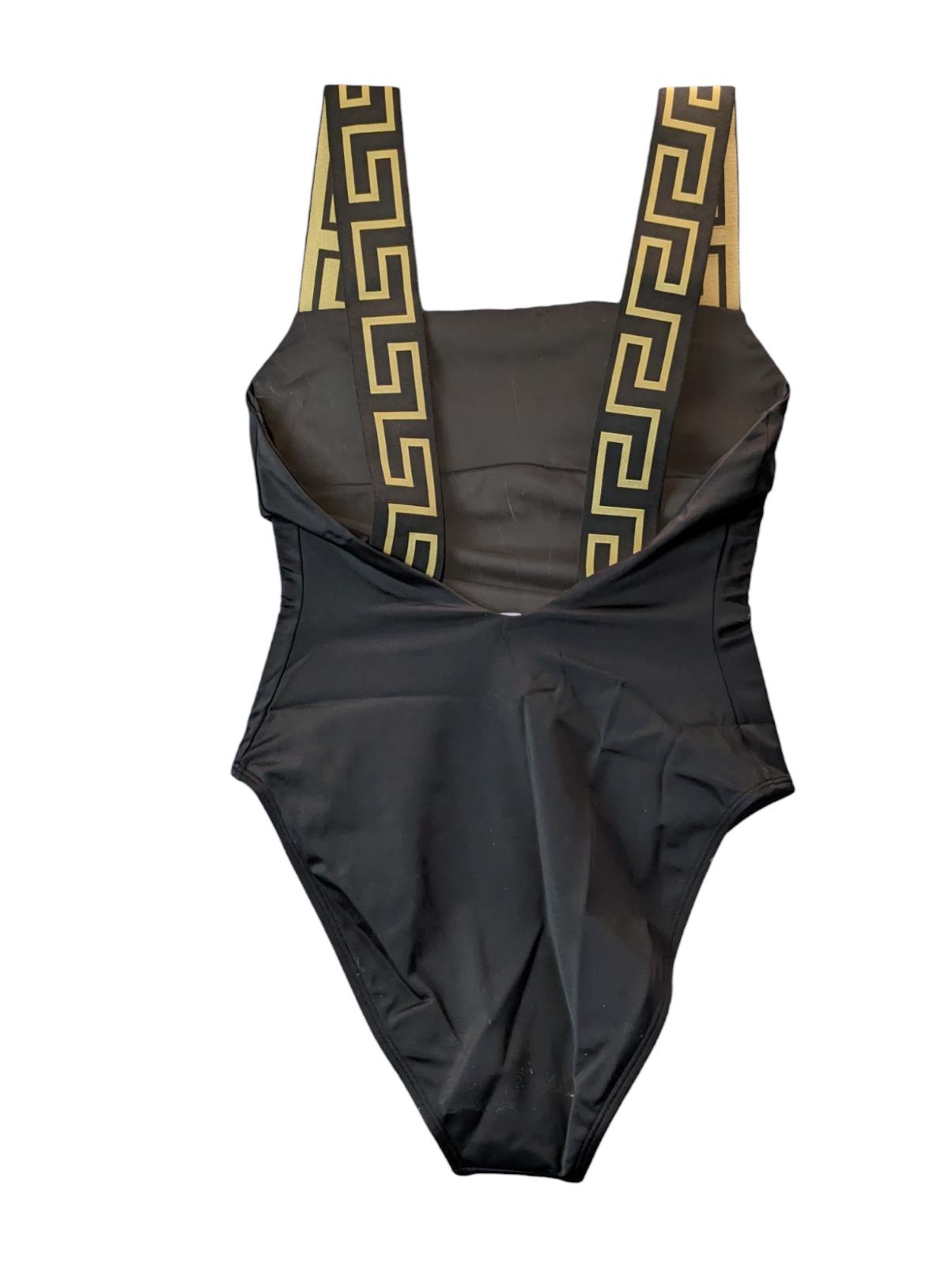 VERSACE Swimming Costume Black Classic Greca Print Strap Swimsuit S NEW RRP 350
