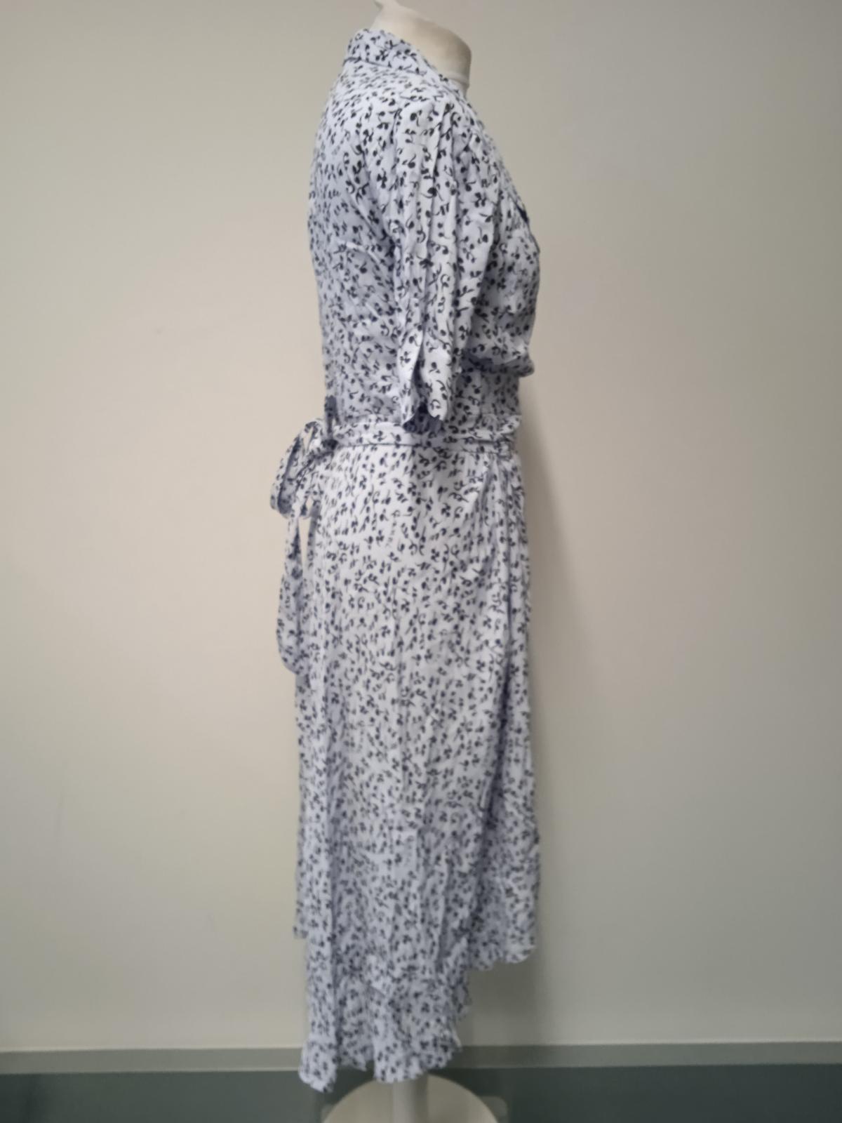 GANNI Ladies Heather Blue Printed Half Sleeve Crepe Wrap Dress EU36 UK8 NEW