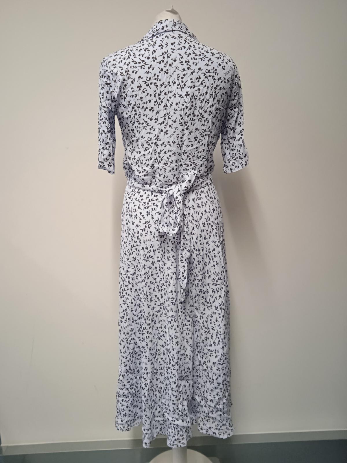 GANNI Ladies Heather Blue Printed Half Sleeve Crepe Wrap Dress EU36 UK8 NEW