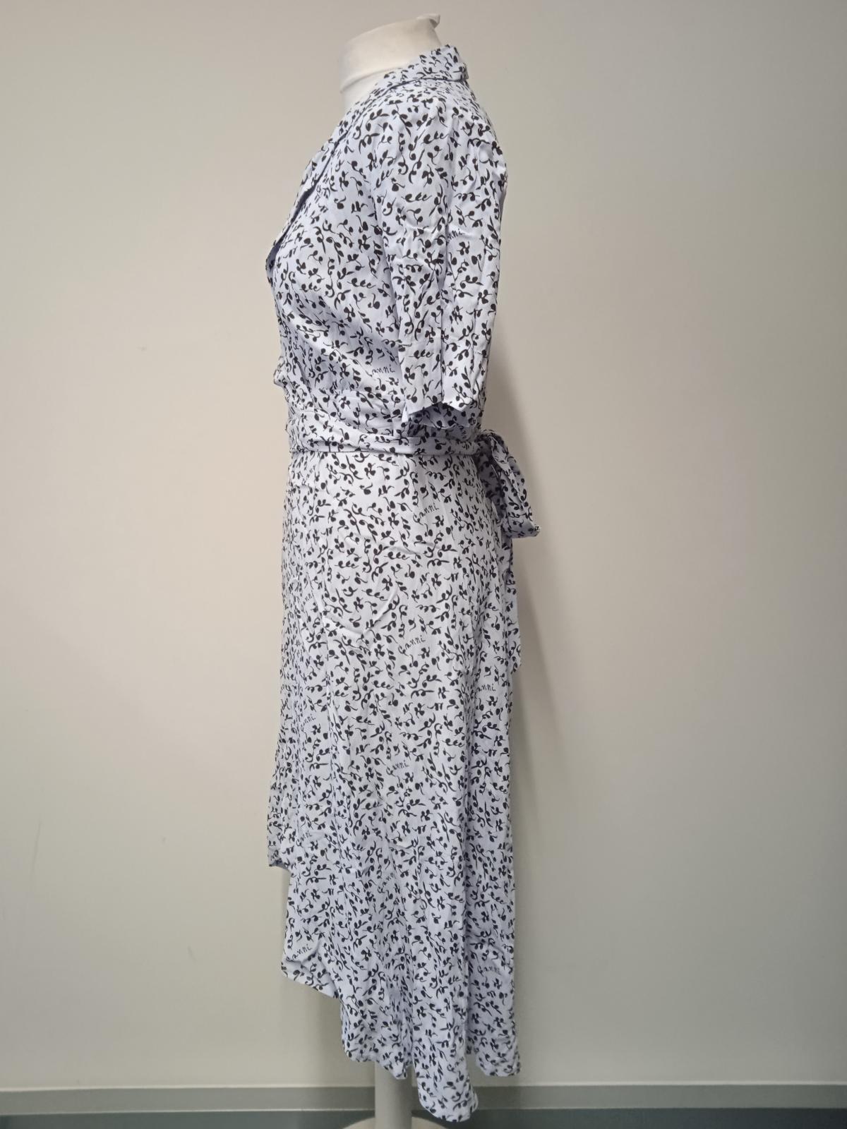 GANNI Ladies Heather Blue Printed Half Sleeve Crepe Wrap Dress EU36 UK8 NEW