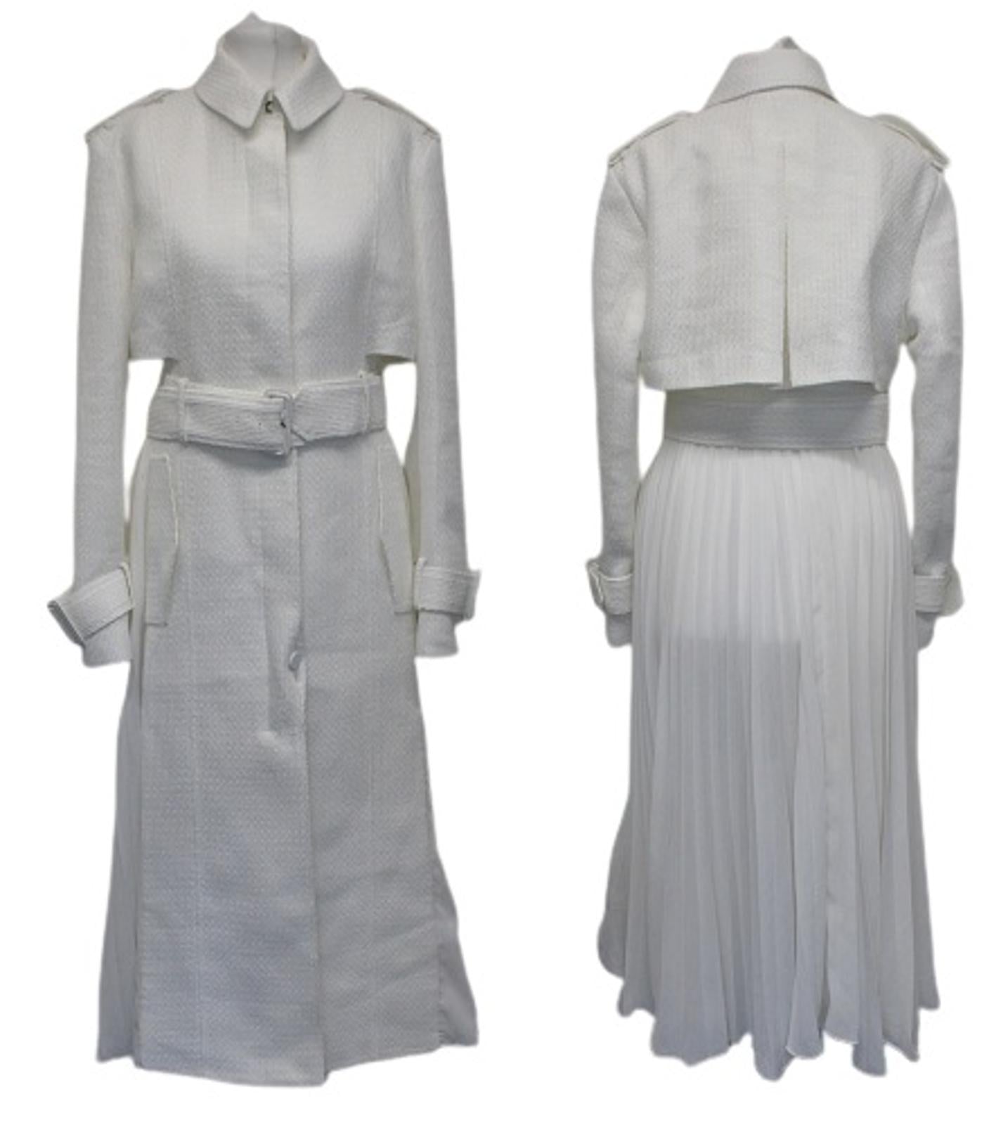 TED BAKER Ladies White Belted Pleated Back Mixed Media Trench Coat 2/M NEW