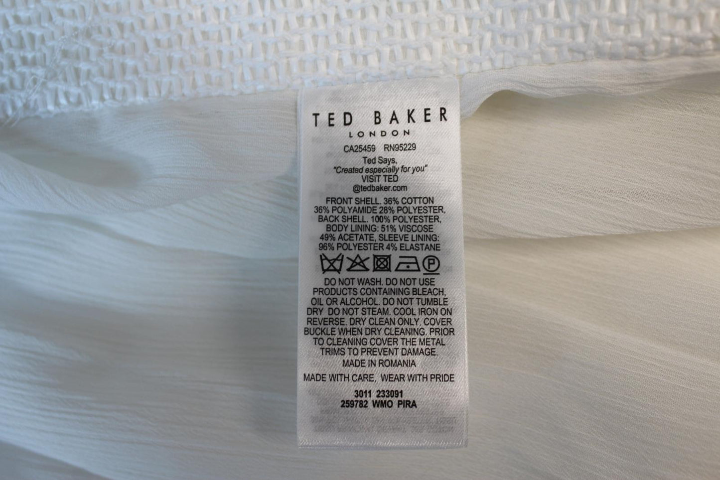 TED BAKER Ladies White Belted Pleated Back Mixed Media Trench Coat 2/M NEW