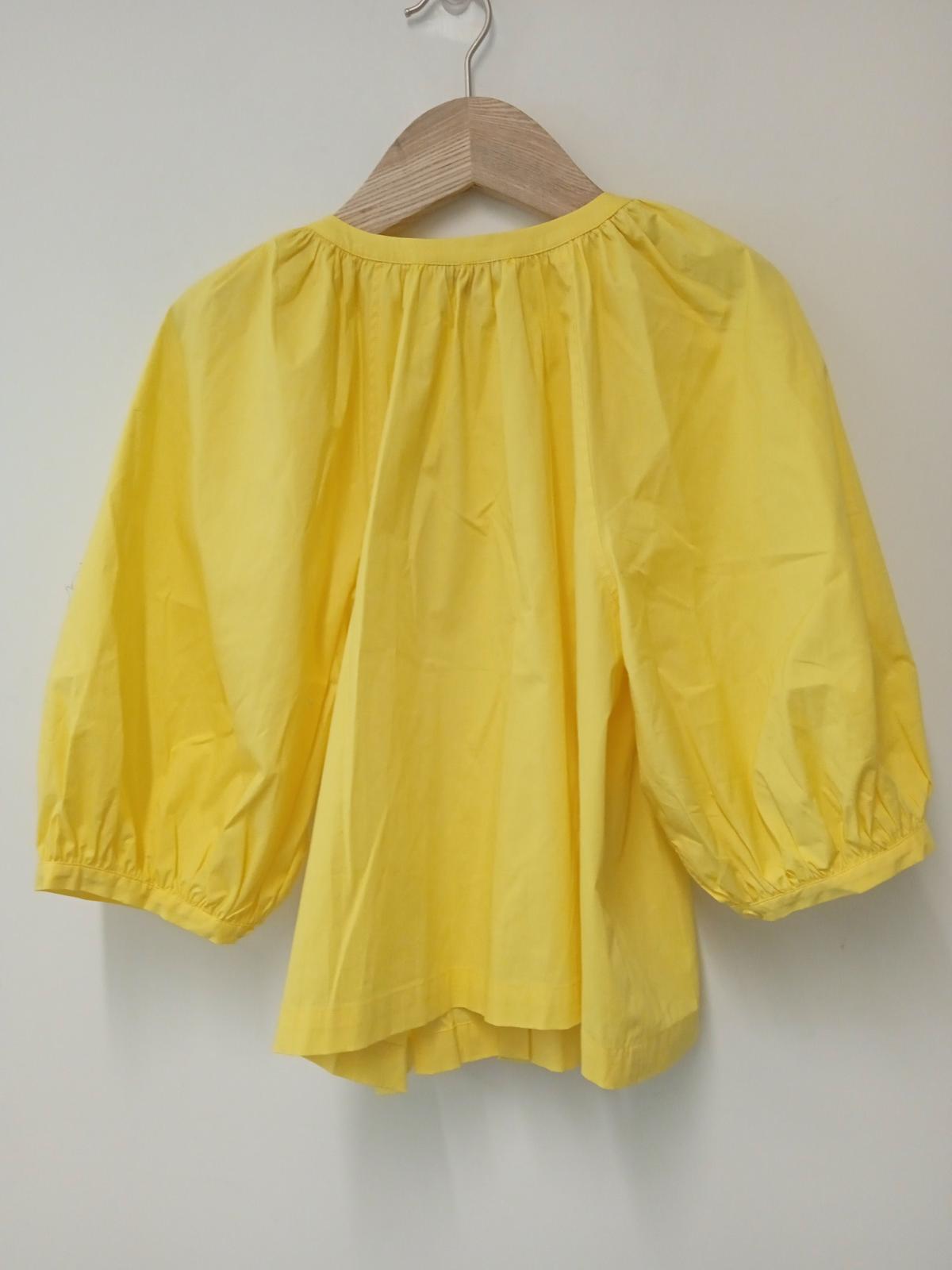 STAUD Ladies Yellow Cotton Short Sleeve button Up Round Neck Shift Size UK L NEW