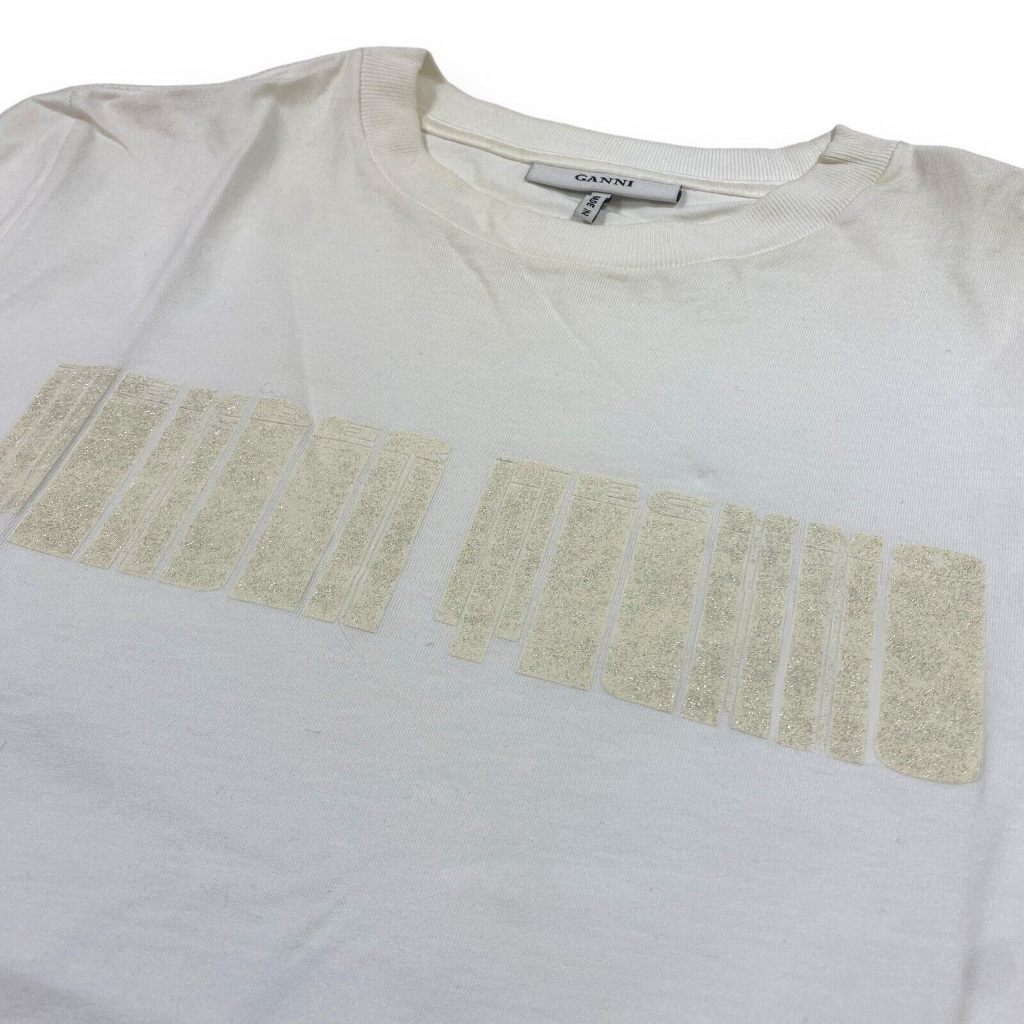GANNI GLITTER COTTON SS T SHIRT - EXTRA SMALL - WHITE