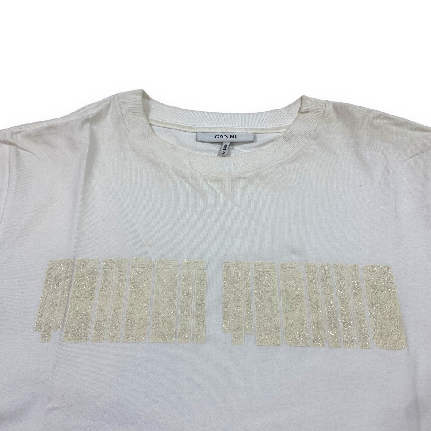 GANNI GLITTER COTTON SS T SHIRT - EXTRA SMALL - WHITE
