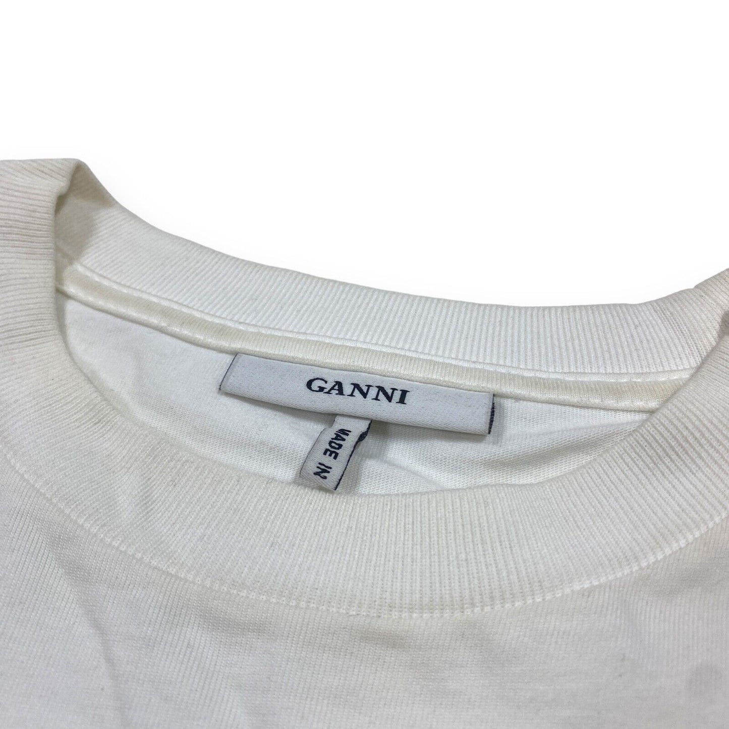 GANNI GLITTER COTTON SS T SHIRT - EXTRA SMALL - WHITE