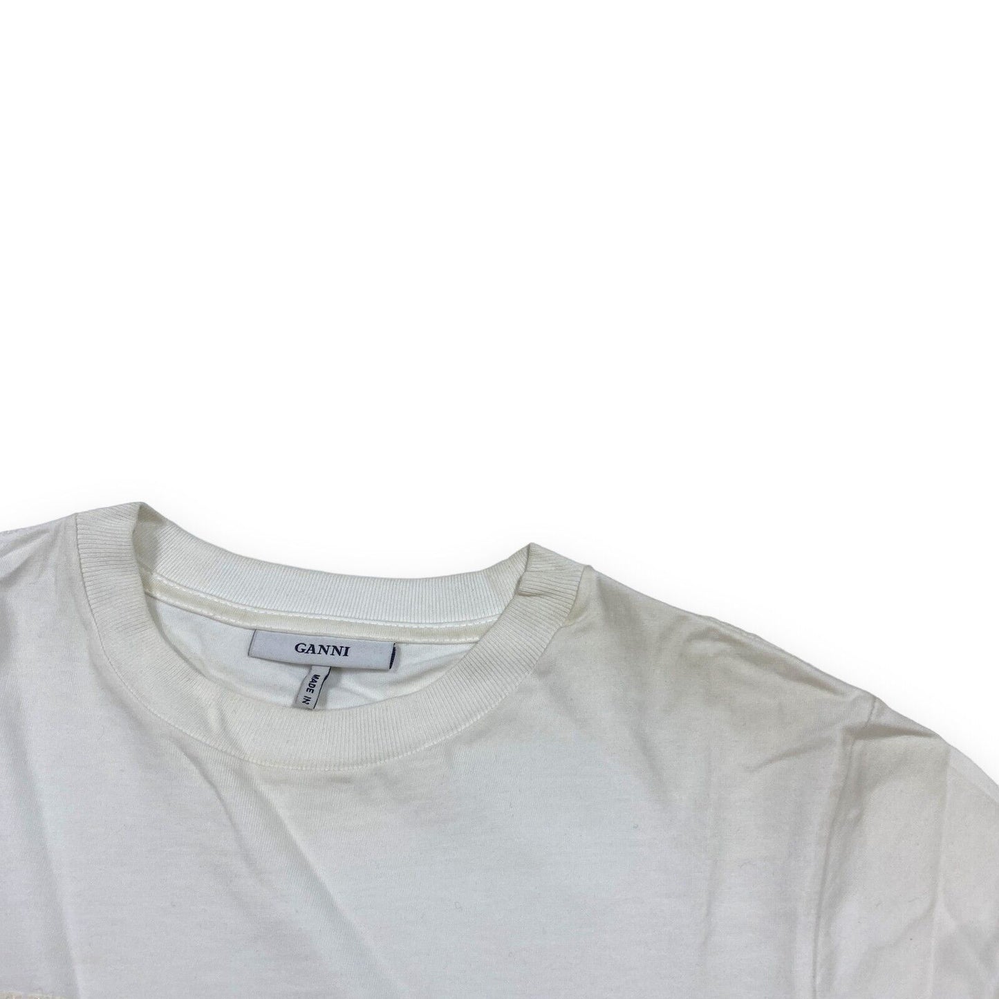 GANNI GLITTER COTTON SS T SHIRT - EXTRA SMALL - WHITE