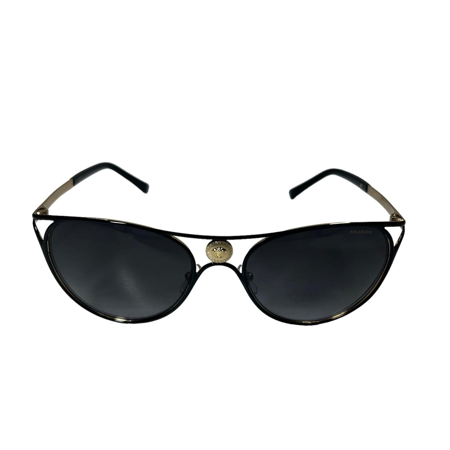 VERSACE 0VE2237 MEDUSA BRIDGE ROUND METAL FRAME SUNGLASSES - BLACK/GOLD - NEW