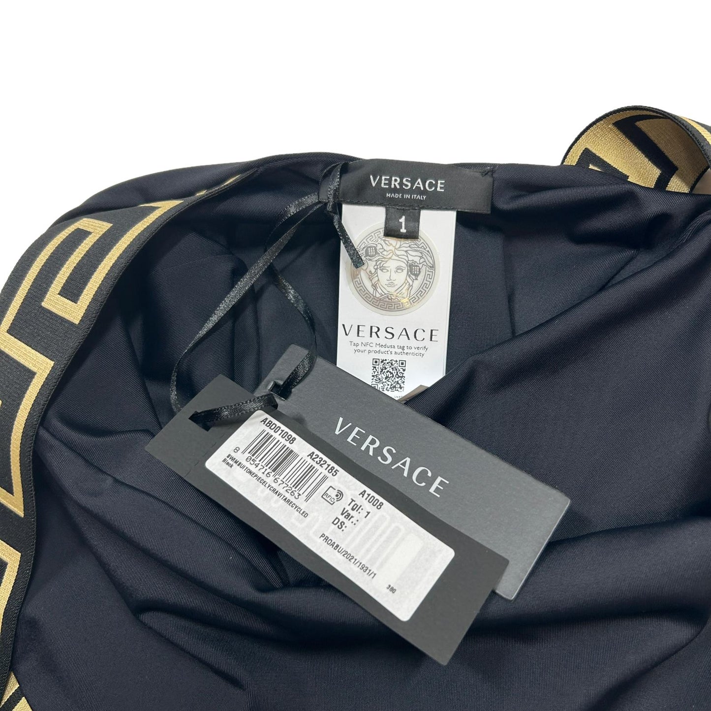 VERSACE SWIMWEAR GRECA BORDER ONE PIECE SWIMSUIT - LYCRA - SIZE 1/EXTRA SMALL - NEW