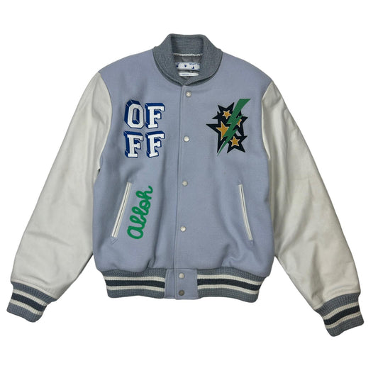 OFF-WHITE RARE LEATHER SLEEVE WOOL VARSITY BOMBER JACKET - LARGE - NEW