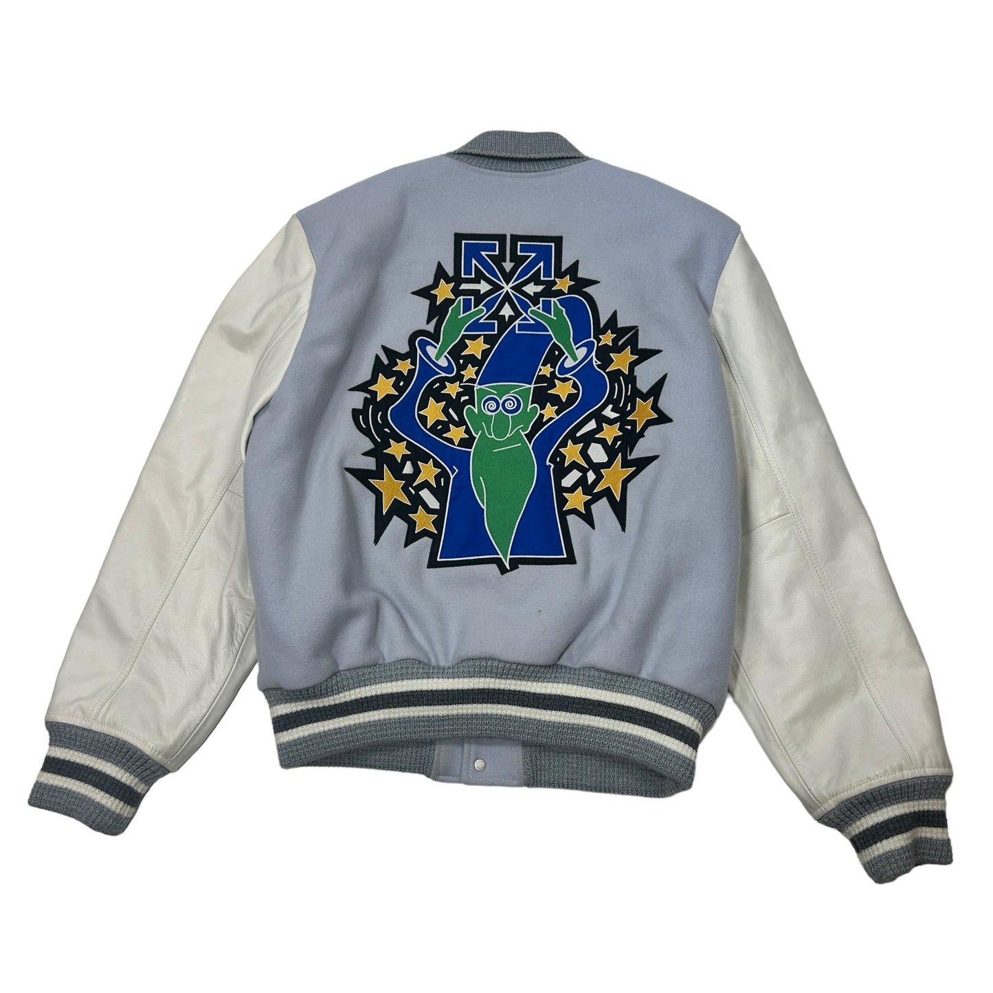 OFF-WHITE RARE LEATHER SLEEVE WOOL VARSITY BOMBER JACKET - LARGE - NEW