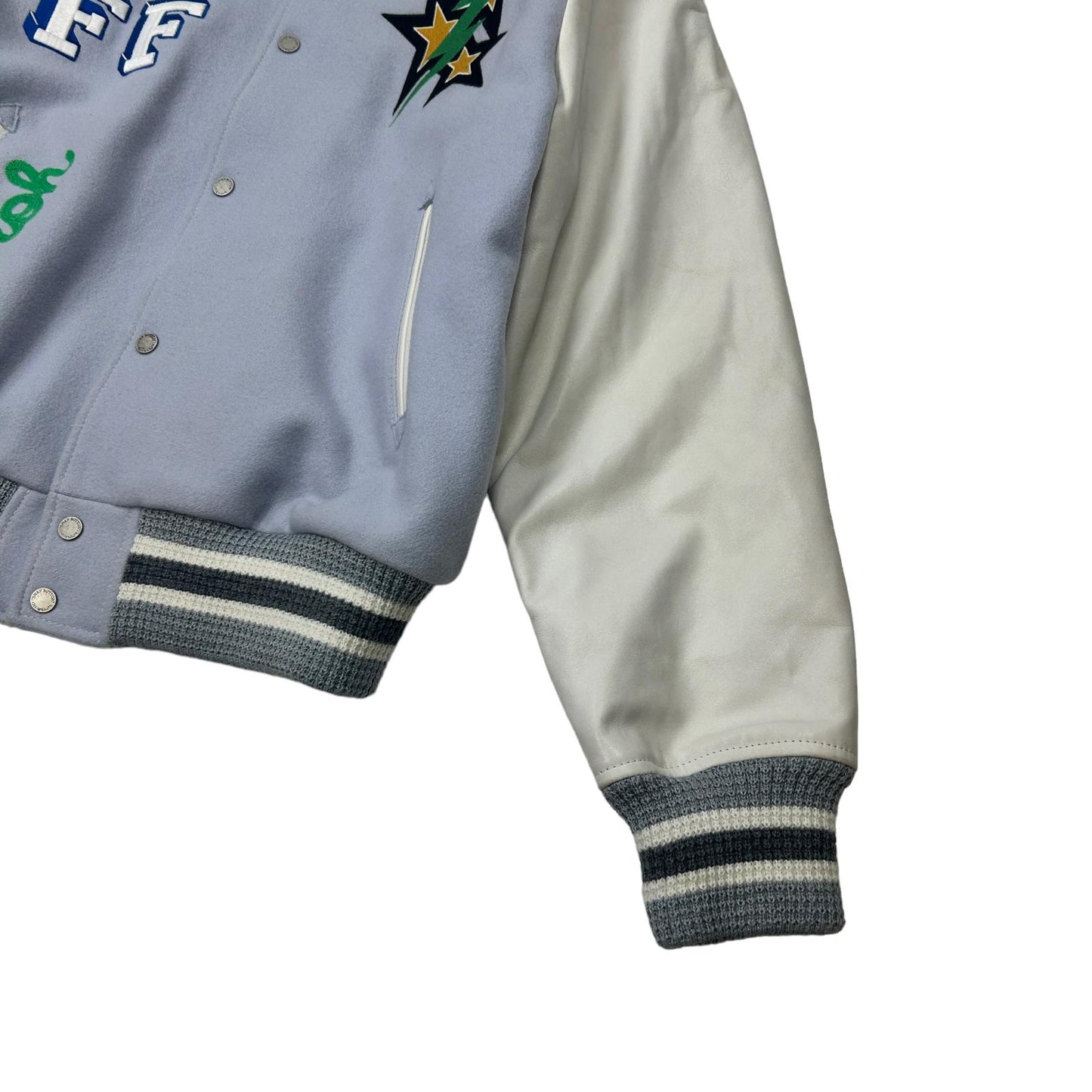 OFF-WHITE RARE LEATHER SLEEVE WOOL VARSITY BOMBER JACKET - LARGE - NEW