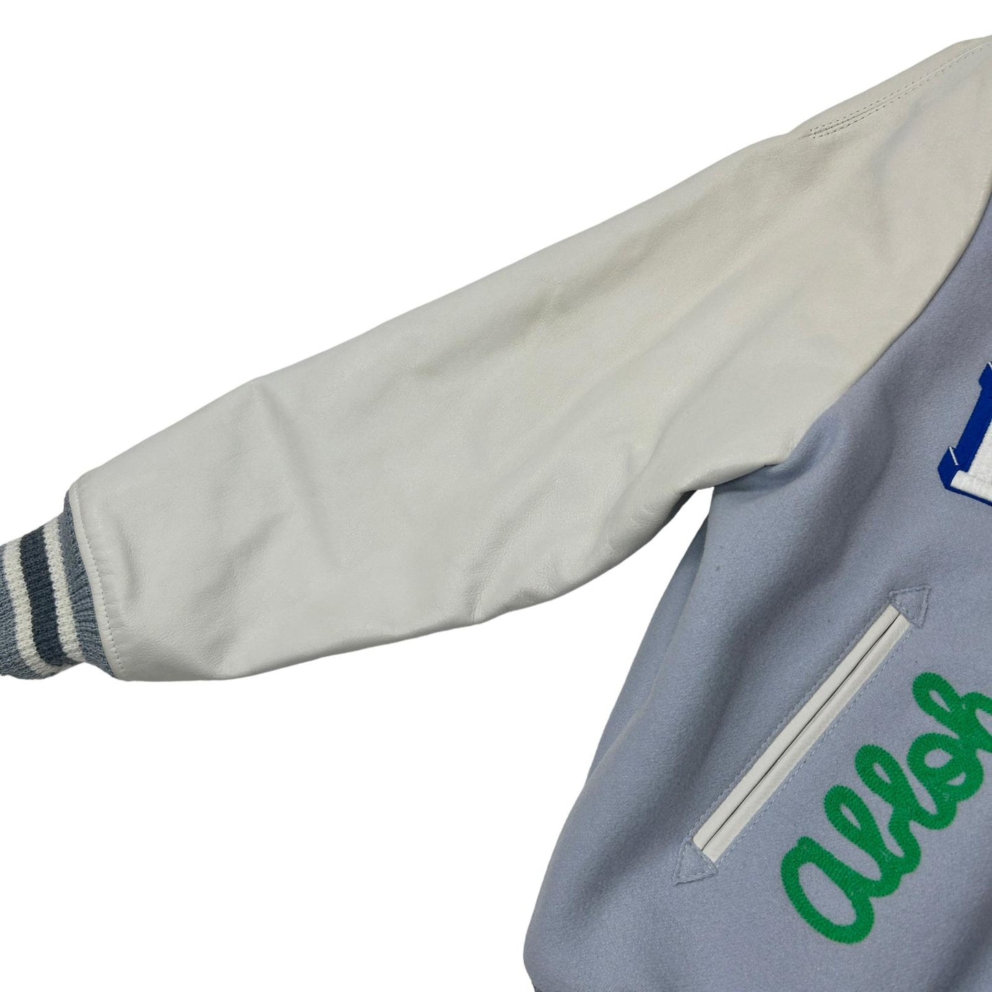 OFF-WHITE RARE LEATHER SLEEVE WOOL VARSITY BOMBER JACKET - LARGE - NEW
