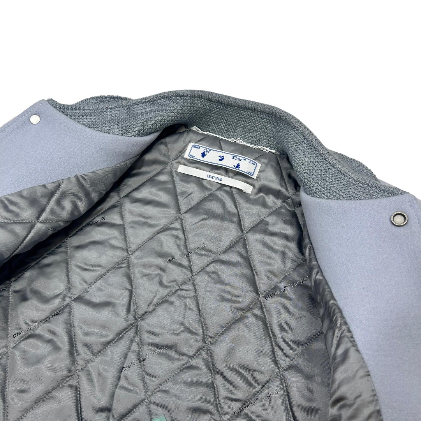 OFF-WHITE RARE LEATHER SLEEVE WOOL VARSITY BOMBER JACKET - LARGE - NEW