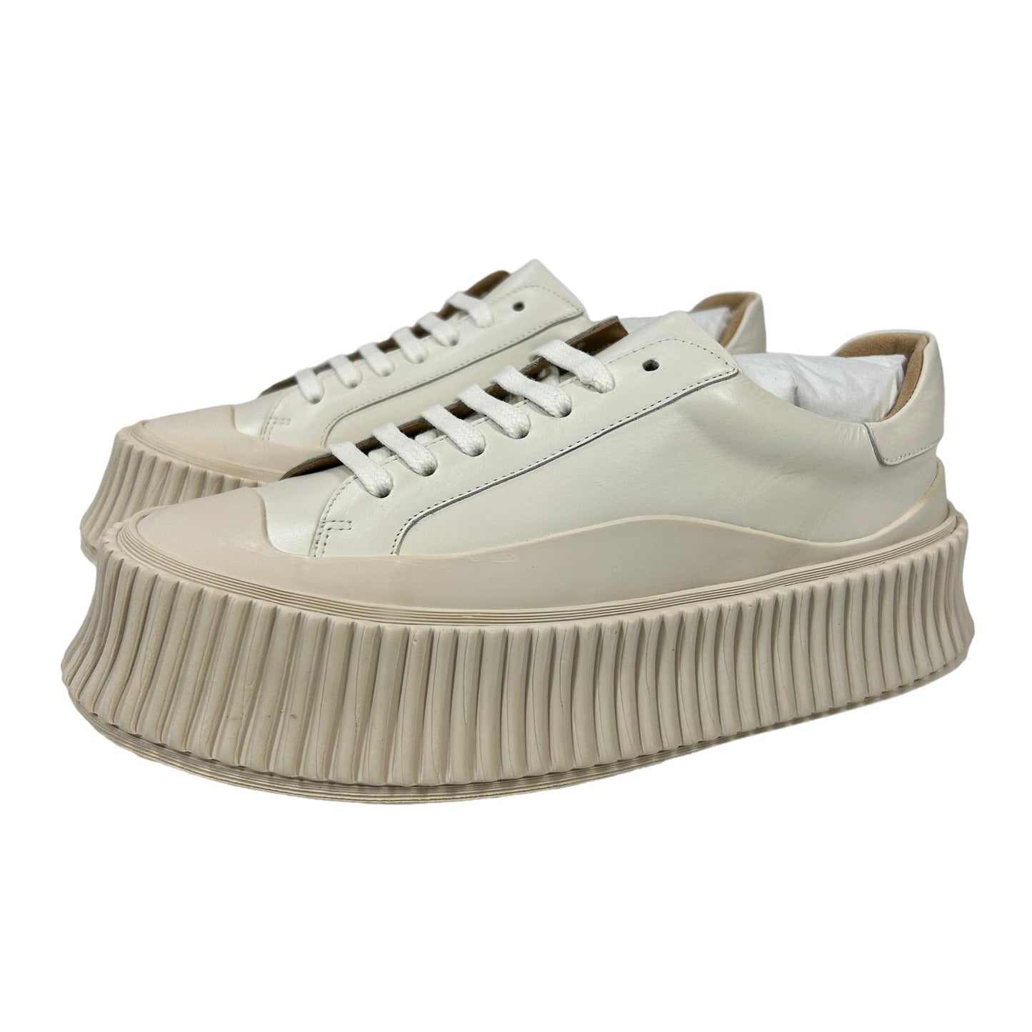 JIL SANDER VULCANIZED RUBBER SOLE LEATHER SNEAKERS - OFF WHITE - EU35 UK2 - NEW